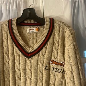 La Tigre Preppy Cricket Tennis V-Neck Beige Cable Knit Sweater Men’s Medium